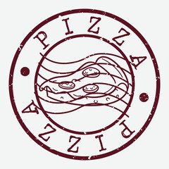 Pizza Slice Stamp. Fast Food Silhouette Seal. Round Design. Vector Icon. Design Retro Insignia.