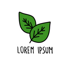green leaves doodle icon, vector color illustration