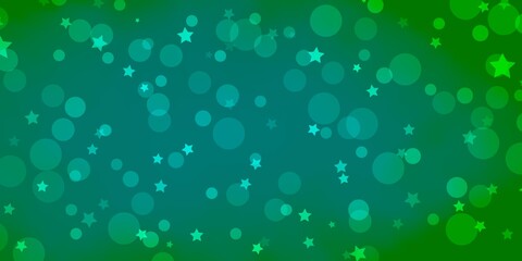 Light Green vector layout with circles, stars. Abstract illustration with colorful shapes of circles, stars. Pattern for trendy fabric, wallpapers.