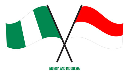 Nigeria and Indonesia Flags Crossed And Waving Flat Style. Official Proportion. Correct Colors.