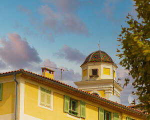 Colorful Rooftiles on Cupola at Dusk