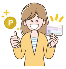 マイナポイントの説明をする若い女性のイラスト