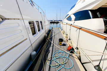 Summer, 2016 - Vladivostok, Primorsky region - Beautiful yachts and boats are in the yacht club....