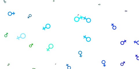 Light Blue, Green vector pattern with feminism elements.