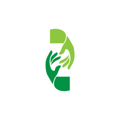 Two hands help each other green logo design