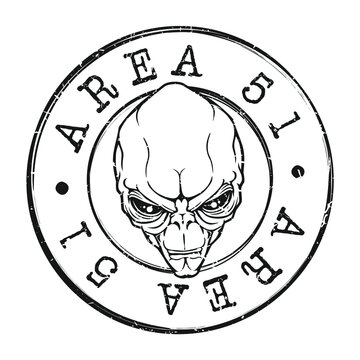 Area 51 Alien Stamp Postal. Silhouette Seal. UFO Round Design. Vector Icon. Design Retro Travel.
