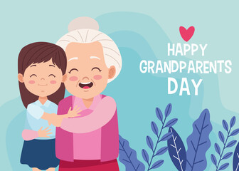 cute happy grandmother with granddaughter and lettering