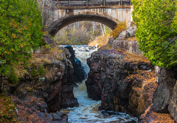 Fototapeta na wymiar Bridge Over The Temperence River Gorge, Temperence River State Park, Schroeder, Minnesota,USA