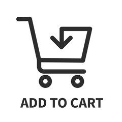 Add to cart icon. Cart in the mall with an arrow pointing down to the basket For adding selected products.