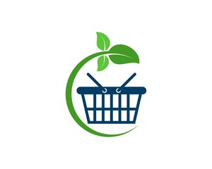Shopping basket with circle green leaf