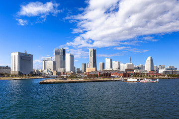 Obraz premium Minatomirai, Japonia widziana z przystani w Jokohamie