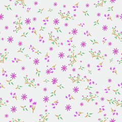 Seamless small pink Flowers and leaves design Pattern Vector Illustration. Perfect for textile, fabric, gift wrapping, background, wallpaper, etc