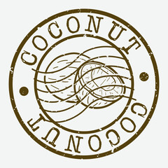 Coconut Fruit Food Stamp Postal. Doodle Silhouette Seal. Round Design. Juice Vector Icon. Design Retro Taste Flavor.