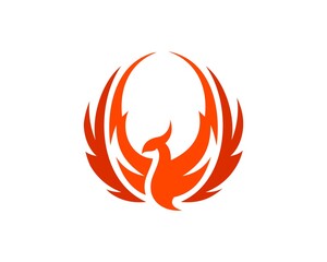 Orange phoenix with abstract wing