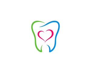 Green and blue outline tooth with love outline inside