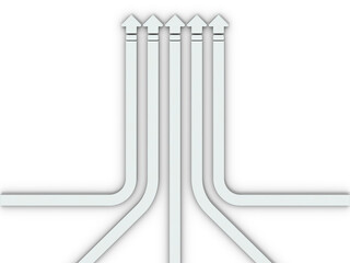 四方から集結し上昇する5本の矢印