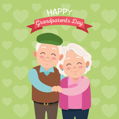 cute happy grandparents couple with roboon frame characters