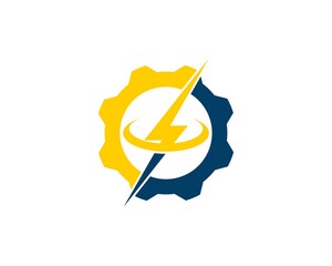 Gear with lightning and swoosh inside