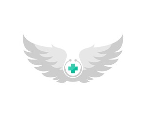 Medical symbol between white wings