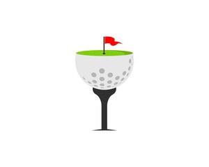 Golf ball with field and flag