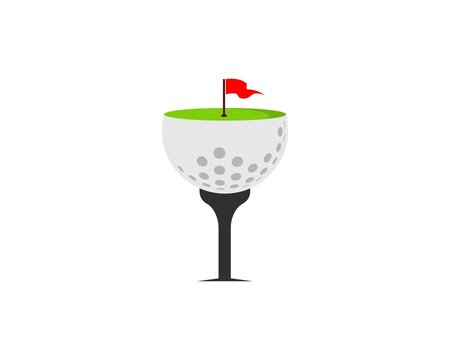 Golf ball with field and flag