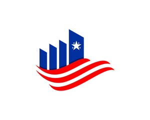 American building with red wave and star