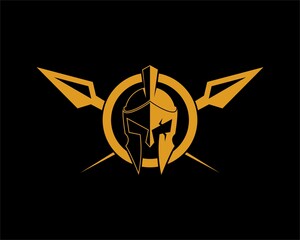 Gold circle shape with spartan helmet and spear