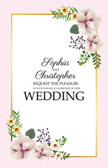 wedding Invitation with square floral frame