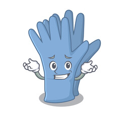 A cute picture of grinning medical gloves caricature character