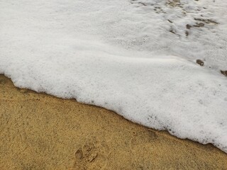 footprints in the sand, and the beach.
