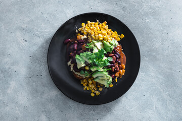 plant-based food, vegan mexican-inspired beans corn and avocado toast