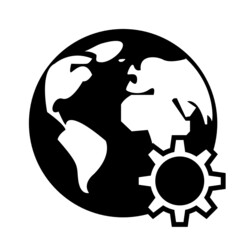 Globe With Gear Black and White Vector Design for Icon, Symbol, Graphic Resource, Template, Business, Science, and Logo