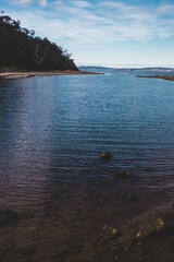 beautiful Tasmanian coasal landscape on a crisp winter day in South Hobart