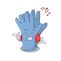 Medical gloves Cartoon design concept listening music on headphone