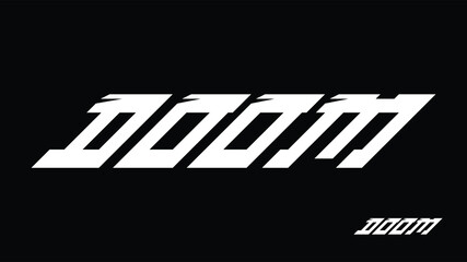 Custom Made Doom Italic Logo Font Design with Slab Details and Bold Character in black and white