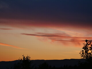 dusky sunset with mountain range