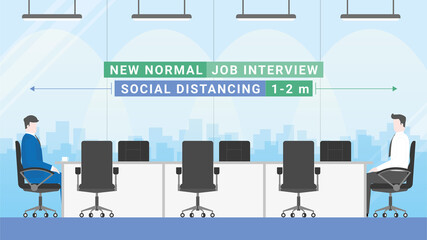 New normal lifestyle. Social distancing job interview.
