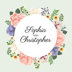 Fototapeta premium wedding Invitation with floral circular frame