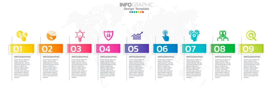 Timeline infographics with step and marketing icons