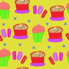 Vector cupcake and cake seamless pattern design. Perfect for decorative projects and fabrics.