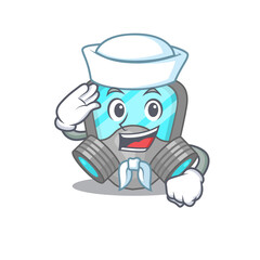 Smiley sailor cartoon character of respirator mask wearing white hat and tie