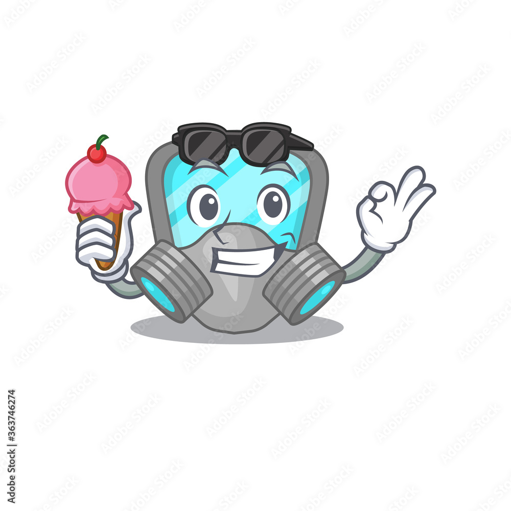 Wall mural A cartoon drawing of respirator mask holding cone ice cream