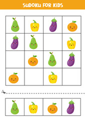 Sudoku for kids with cute kawaii fruits.