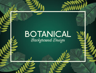 Fototapeta na wymiar tropical leafs in square frame and lettering botanical background design