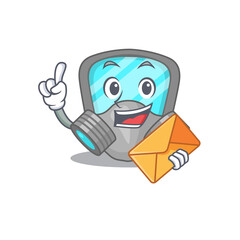 A picture of cheerful respirator mask cartoon design with brown envelope