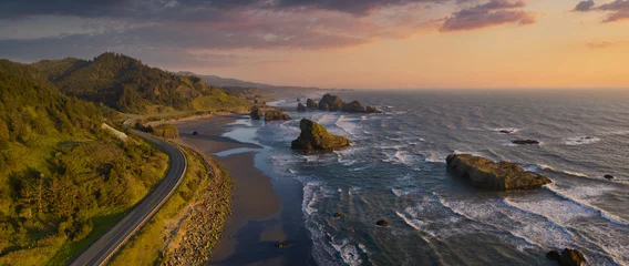 Foto op Canvas Pacific Highway 101 along the Southern Oregon Coast, aerial drone image. © mdurson