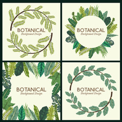 tropical leafs in frames and letterings botanical backgrounds designs