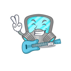 brilliant musician of respirator mask cartoon design playing music with a guitar