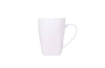 White ceramic mugs on a white background