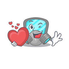 Obraz premium A sweet respirator mask cartoon character style holding a big heart